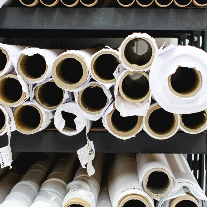 Rolls of fabric in white