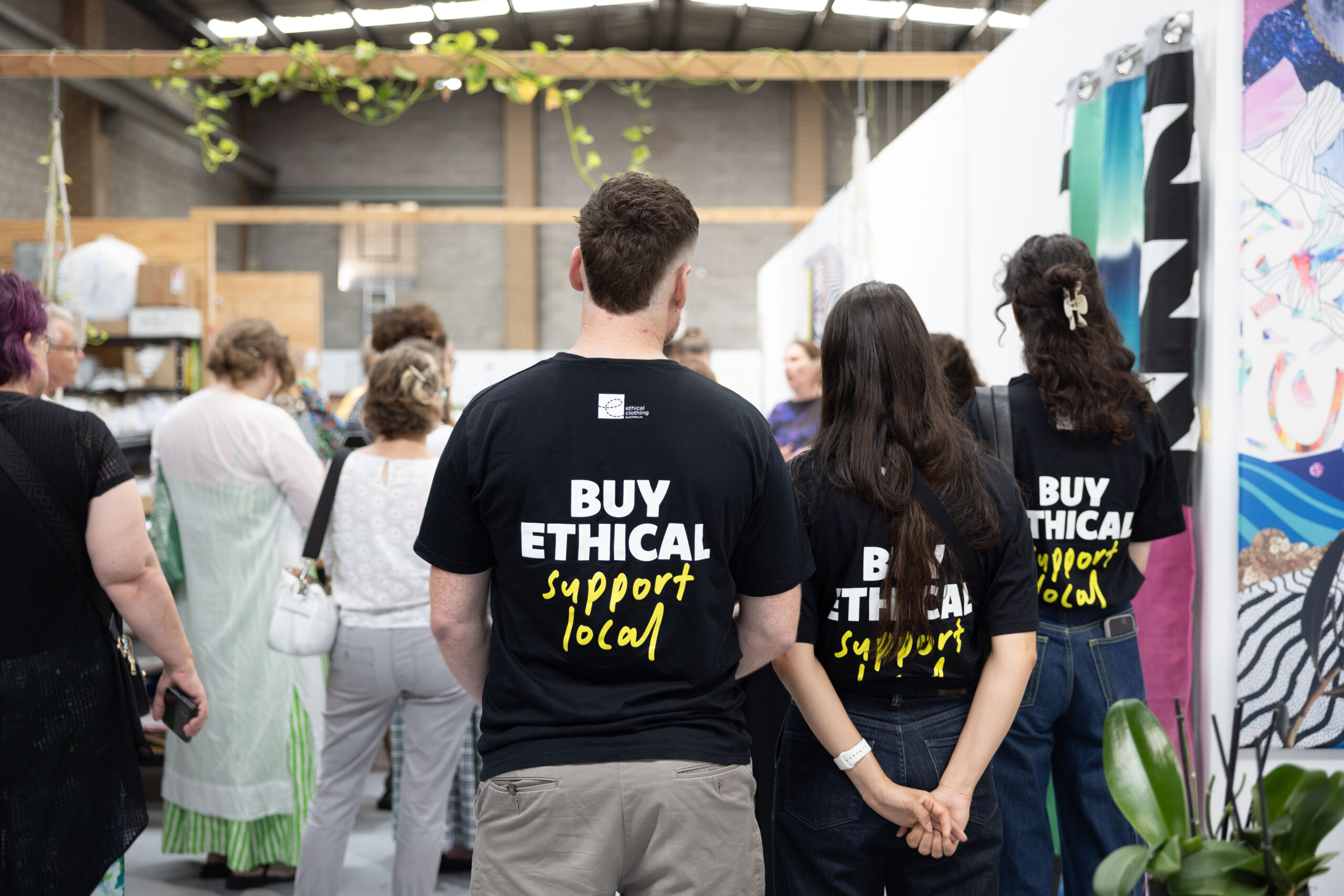 Ethical Clothing Australia t-shirt with the slogan buy ethical, support local.